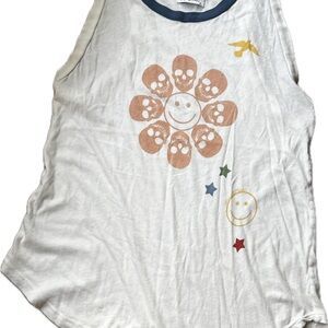Lauren Moshi White Muscle Tee with Skull Flower Design no flaws!